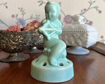 Vintage Green Cupid Flower Frog Rare Find Vintage Aqua USA Pottery Blue Green Flower Frog Mid Century Pottery Mint Green Vintage Home Decor