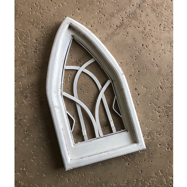 Architectural Salvage Vintage Cathedral Church Window Iron Wooden Arched Gothic Window Frame Photography Prop Rustic Farmhouse Wall Decor