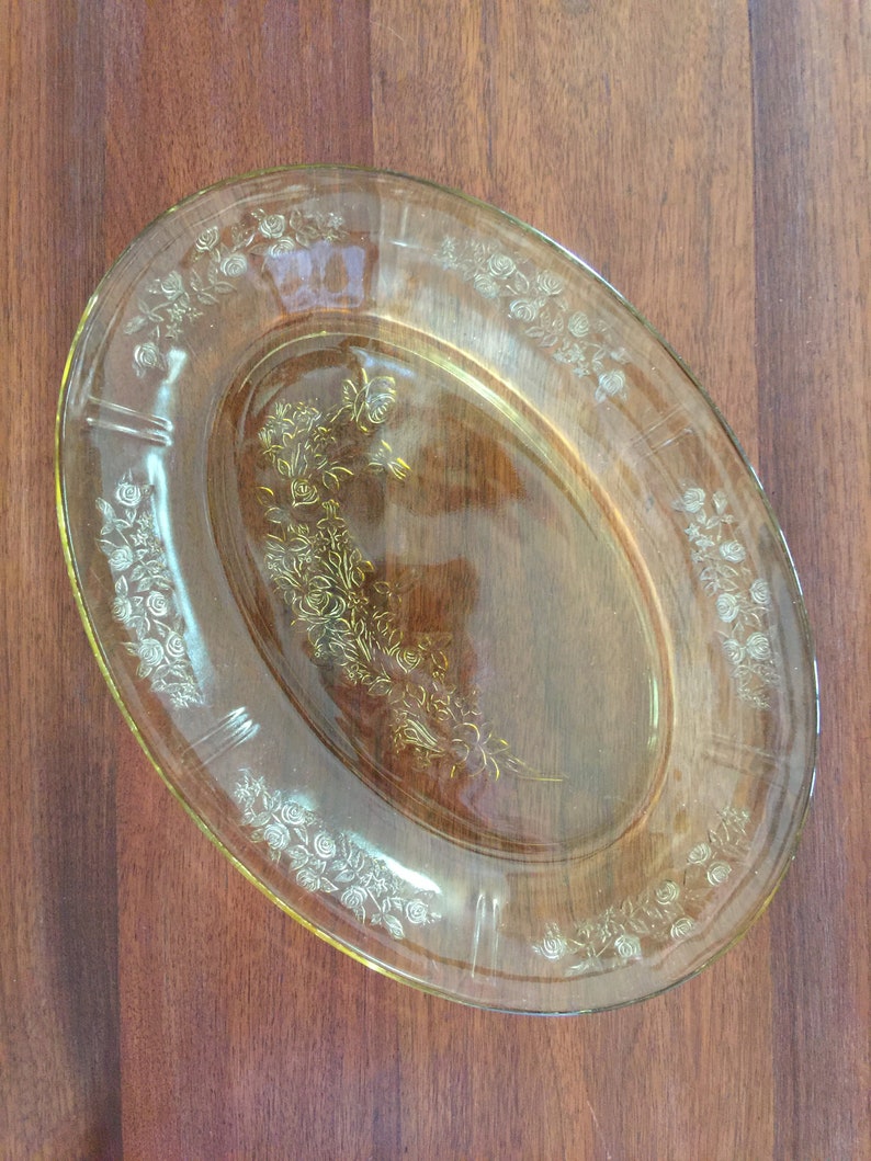 Depression Glass Platter Vintage Amber Yellow Glass Oval Etsy