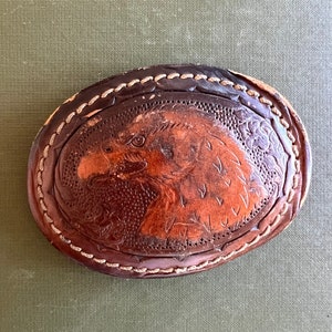 Vintage Leather Buckle Tooled Leather Eagle Belt Buckle American Eagle Vintage USA Western Wear Vintage Cowboy Leather Accessories