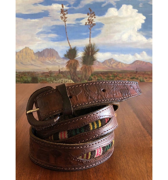 Vintage Southwestern Belt Vintage Stamped Leather Belt Large 