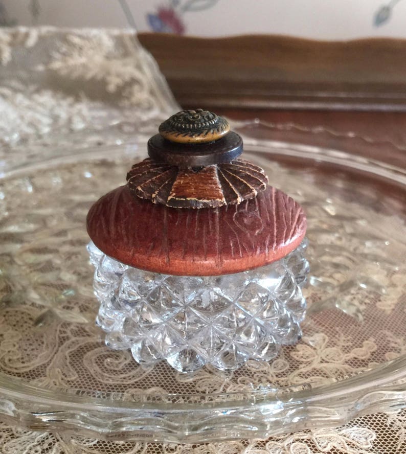 Handmade Repurposed Salt Cellars Box Button Lid Box Jewelry Trinket Box