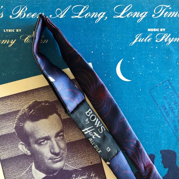 Vintage Bow Tie Adjustable Silk Bow Tie Navy Blue… - image 6
