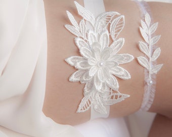 Fleur de dahlia avec ensemble de jarretières en dentelle de feuilles, jarretière de mariage, jarretière de mariée, jarretière souvenir, jarretière de lancer, cadeau de mariée, cadeau de mariage