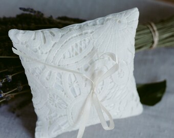 Ivory Floral Lace Ring Cushion (Ring boy cushion, Ring bearer pillow)