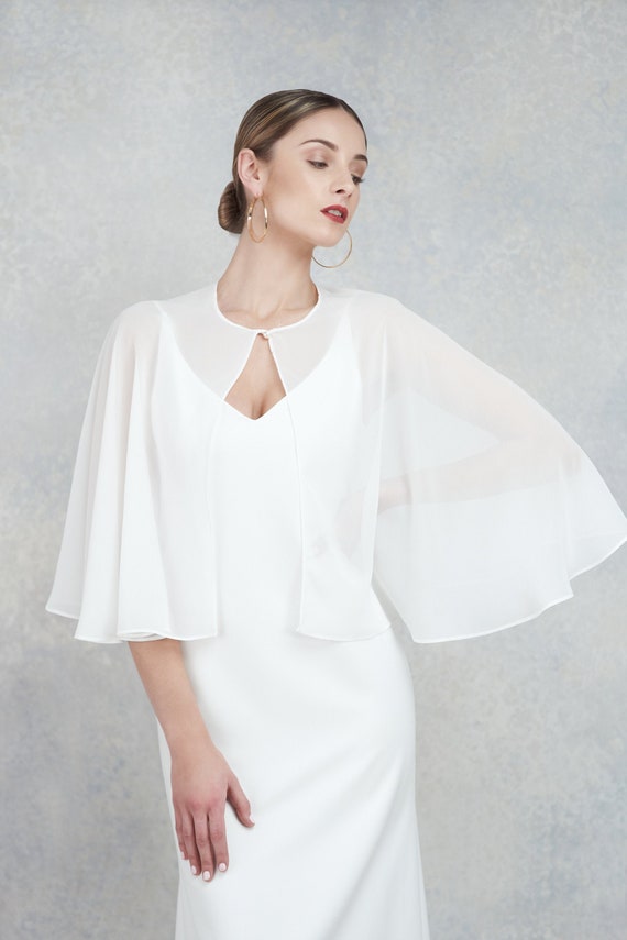 Charlotte Capelet / Short Chiffon Capelet With a Front Neck Pearl Button  Closure / Romantic Chiffon Cape / Wedding Cape / Bridal Cape - Etsy