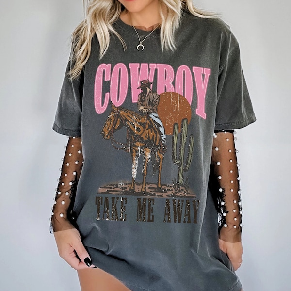 Western Graphic Tee Comfort Colors Shirt Retro Cowboy T Shirt Country Concert Outfit Pink Cowgirl Tshirt Yee haw Shirt I Love Cowboys Disco