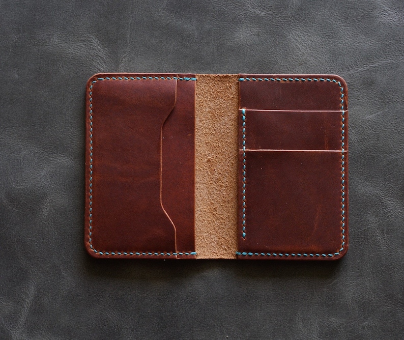 Horween Leather Men's compact wallet Dublin leather card holder wallet Slim bifold wallet minimalist wallet Front pocket lWallet image 3