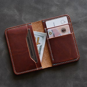 Horween Leather Men's compact wallet Dublin leather card holder wallet Slim bifold wallet minimalist wallet Front pocket lWallet image 2