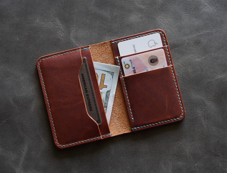 Horween Leather Men's compact wallet Dublin leather card holder wallet Slim bifold wallet minimalist wallet Front pocket lWallet image 2