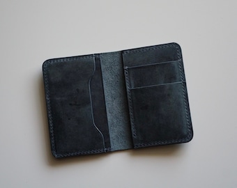 Vertical Bifold Wallet, Handmade Leather Wallet, blue leather wallet, slim bifold wallet, 5 pocket bifold