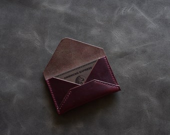 Leather Envelope wallet, Horween leather card holder wallet, handmade leather wallet, minimalist leather envelope pouch wallet