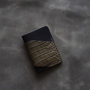 Minimalistische kaarthouder, minimalistische lederen portemonnee, alligator lederen slanke kaarthouder, alligator huid portemonnee