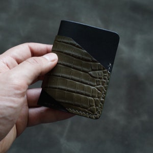 Portefeuille minimaliste, portefeuille en cuir d’alligator, portefeuille edc, porte-carte, portefeuille en peau d’alligator, portefeuille mince, porte-carte vertical