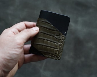 Minimalist wallet, alligator leather wallet, edc wallet, card holder, alligator skin wallet, slim wallet, vertical card holder