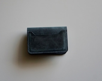 Blue Pull-up Leather Slim Wallet | Handmade 3 pocket Card Case Wallet | Minimalist style slim leather wallet