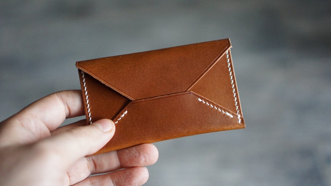 Leather Envelope Card Holder Minimalist Flap Closure Card Etsy
