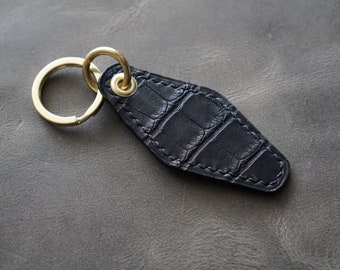 Leather keychain, handmade alligator leather keychain, leather hotel key fob, alligator keychain