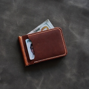 Cartera con clip para billetes, cartera de cuero Horween, cartera de cuero hecha a mano, tarjetero con clip para billetes, cartera minimalista