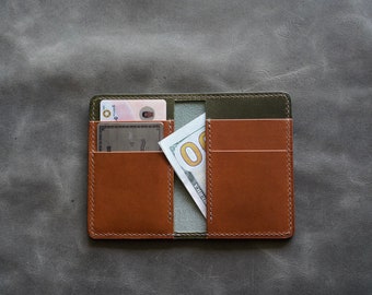 Italian Leather Vertical Bifold Wallet | Handmade 6 pocket Card Case Wallet | Minimalist style slim leather wallet