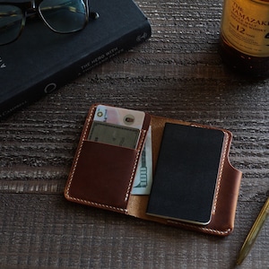Cartera de cuero para libreta Horween, cartera EDC Horween, cartera para libreta Moleskine Volant