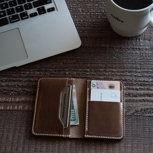 Cartera compacta de cuero Horween para hombre / Cartera con tarjetero de cuero Chromexcel / Cartera delgada plegable / Cartera minimalista / Cartera con bolsillo frontal