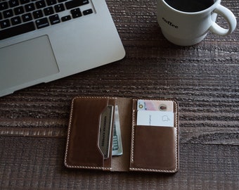 Cartera compacta de cuero Horween para hombre / Cartera con tarjetero de cuero Chromexcel / Cartera delgada plegable / Cartera minimalista / Cartera con bolsillo frontal