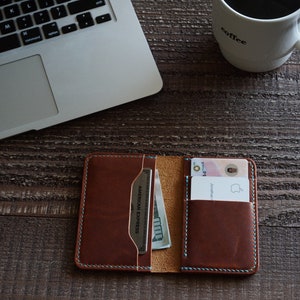Cartera compacta de cuero Horween para hombre / Cartera con tarjetero de cuero Dublin / Cartera plegable delgada / Cartera minimalista / Cartera con bolsillo frontal