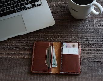 Horween Leather Men's compact wallet | Dublin leather card holder wallet | Slim bifold wallet | minimalist wallet | Front pocket lWallet