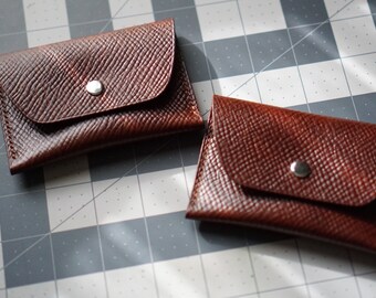 Leather snap pouch wallet , Russian calf hatch grain brass snap pouch card holder
