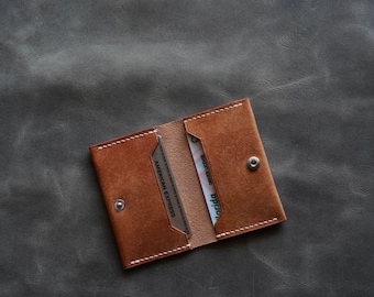 Cartera minimalista de cuero italiano con dos pliegues / Cartera con tarjetero con cierre a presión y dos bolsillos hecha a mano / Cartera de cuero delgada de estilo minimalista /