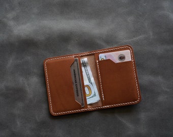 Italian Leather Vertical Bifold Wallet | Handmade 4 pocket Card Case Wallet | Minimalist style slim leather wallet