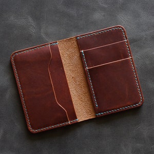 Horween Leather Men's compact wallet Dublin leather card holder wallet Slim bifold wallet minimalist wallet Front pocket lWallet image 4
