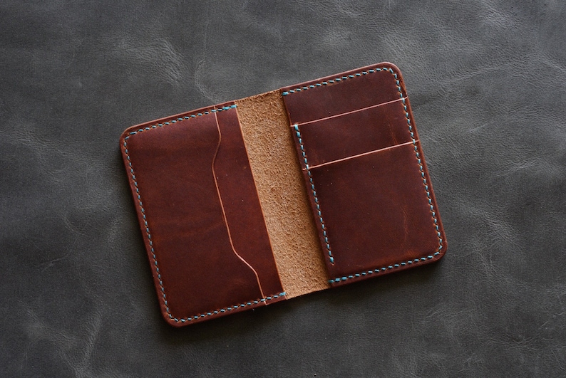 Horween Leather Men's compact wallet Dublin leather card holder wallet Slim bifold wallet minimalist wallet Front pocket lWallet image 4