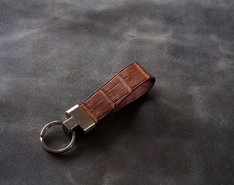 Leather keychain, alligator leather keychain, genuine alligator skin, luxury leather keychain