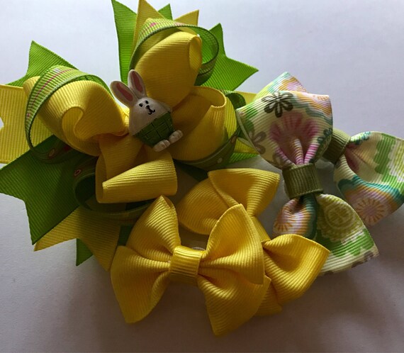 Easter Hair Bows Cochlear Decoration Big Bows Yellow Etsy
