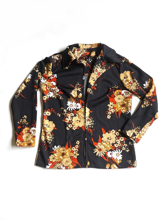 Vintage 1970's Collared Floral Open Blazer Jacket… - image 1