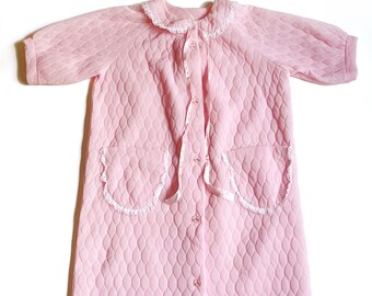 Vintage 1960's Baby Pink Lacy Quilted Puffer House Coat / Neck Tie Robe / Vintage lingerie / 70's Bed Jacket / Short Sleeve Layering Jacket