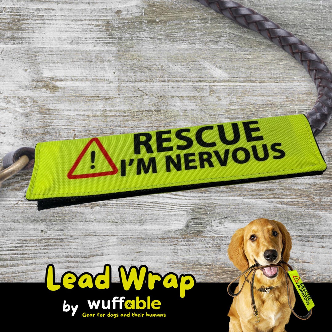 Rescue Dog Lead Wrap | “i’m Nervous” | Neon Yellow Leash Cover With ...