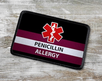 Plaster z ostrzeżeniem medycznym o alergii na penicylinę: Czerwona Gwiazda Życia, rzep – 6 x 10 cm