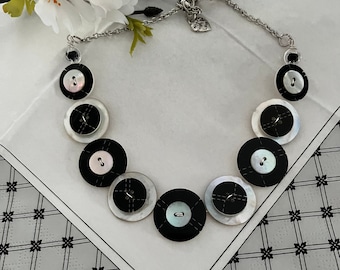 Art Deco Necklace | Black & Silver Necklace | Button Necklace | Gift for Her | Australian Seller | LiliPiliDesigns