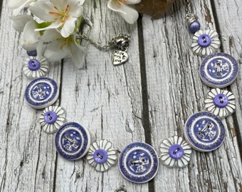 Willow Pattern Button Necklace | Distinctive Blue White Necklace | Gift for Her | Australian Seller | LiliPiliDesigns