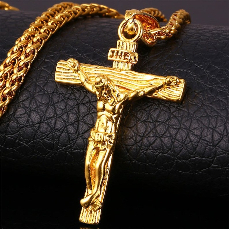 18kt Gold Plated Cross Crucifix Necklace and Chain for Men and Etsy