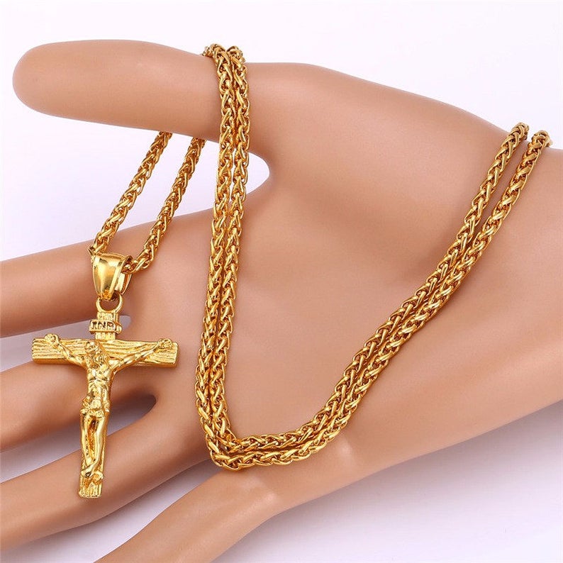 18kt Gold Plated Cross Crucifix Necklace and Chain for Men and Etsy