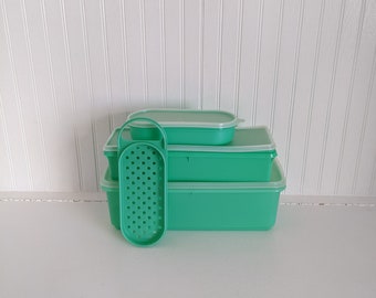 CRU! Recipientes vintage, verde menta, caixa de pão, ralador de queijo e tupperware para armazenamento de queijo (conjunto de 8)