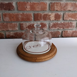 Vintage, Goodwood, Teak and Ceramic, Cheese Board with Glass Gloche