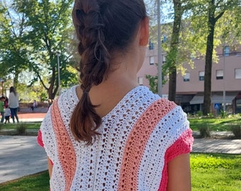 Custom Personalized Crochet Striped Shirt for Little Girl Crochet Striped Blouse for Women Striped Top Gift Summer Teen Girl Top Crochet