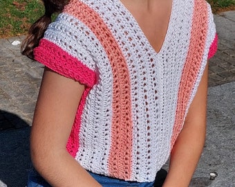 Custom Size/Color Handmade Crochet Blouse for Teen Girl Personalized Gift Versatile Design Crochet Crop T-shirt for Crochet Lovers
