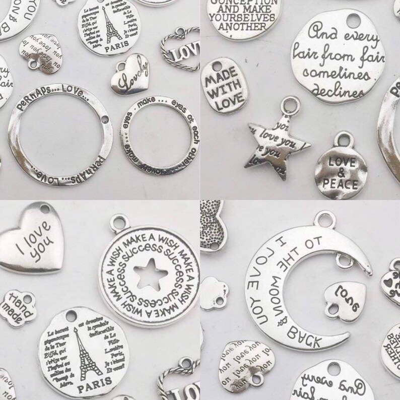 BULK Charms Quote Charms Word Pendants Never Give Up Antiqued Silver 25pcs