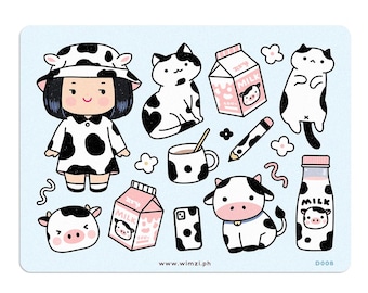 Moo Moo Cuties decoratieve dagboekstickers, stickervel dagboek, journaling essentials, planner decor, scrapbooking stickers, leuke stickers